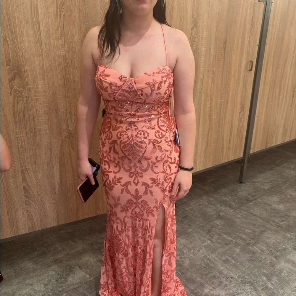 Elegant Pink Lace Evening Gown